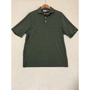 KJUS Shirt Mens Large Green Gray Stripe Twill Polo Golf UPF 50 Comfort Fit